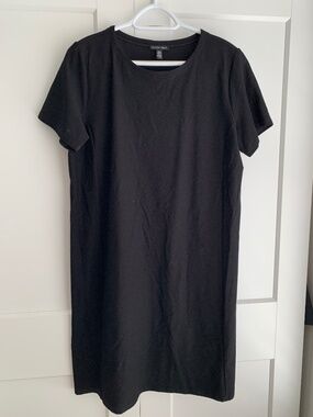 Eileen Fisher Stretch Crepe Jewel Neck Dress  Washable Size M black Knee length